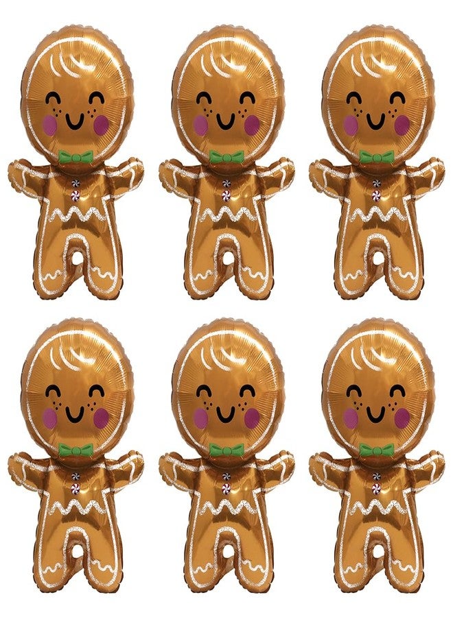 Deermon Jumbo Gingerbread Man Xmas Foil Party Balloons, 6 Pack Merry Christmas Mylar Helium Large Gingerbread Man Kids Balloon For New Year Eve Holiday Festival Birthday Party Decorations Supplies - Image 1